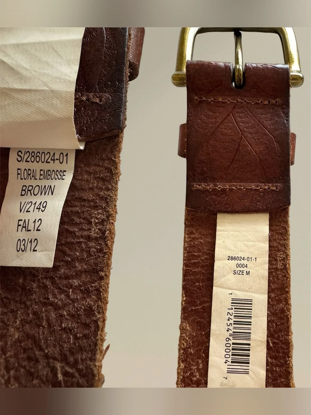 🛍️SALE🛍️ GAP Women's Floral Embossed Genuine Leather Belt with Brass-Tone Buckle - Picture 10 of 12